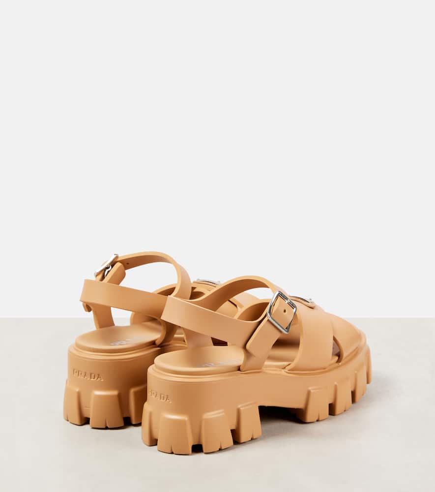 Prada Enamel Triangle-logo Sandals In Beige