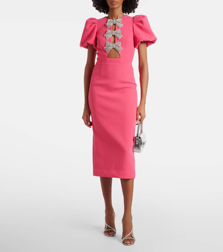 Rebecca Vallance Red 'posey' Midi Dress With Bows In Pink