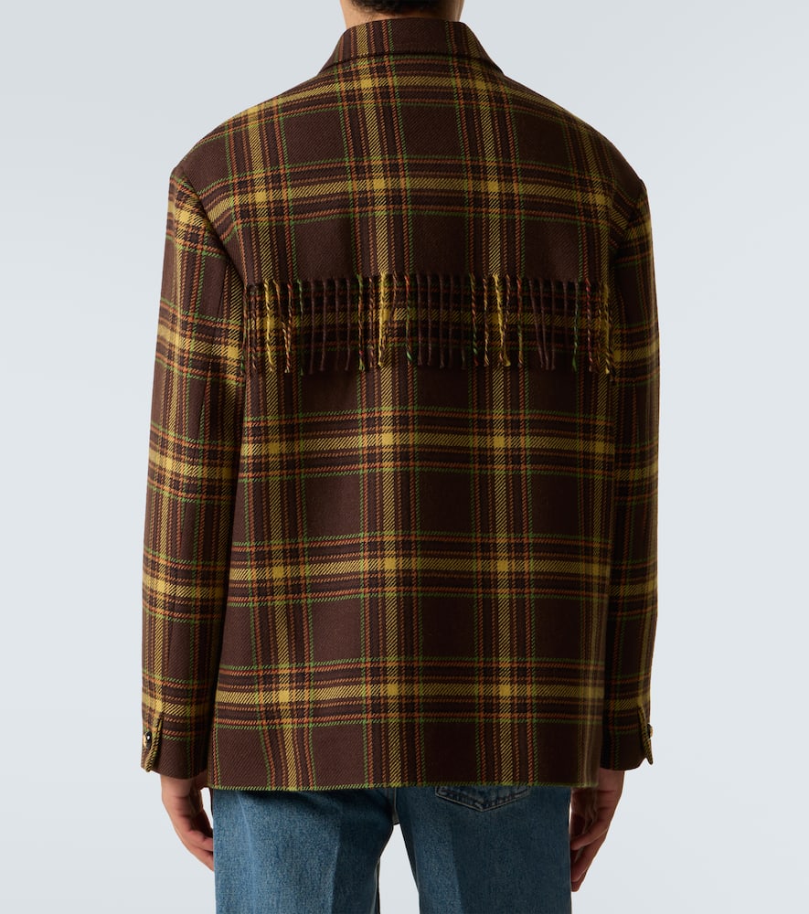 Valentino Checked Fringed Virgin Wool Jacket In Brown