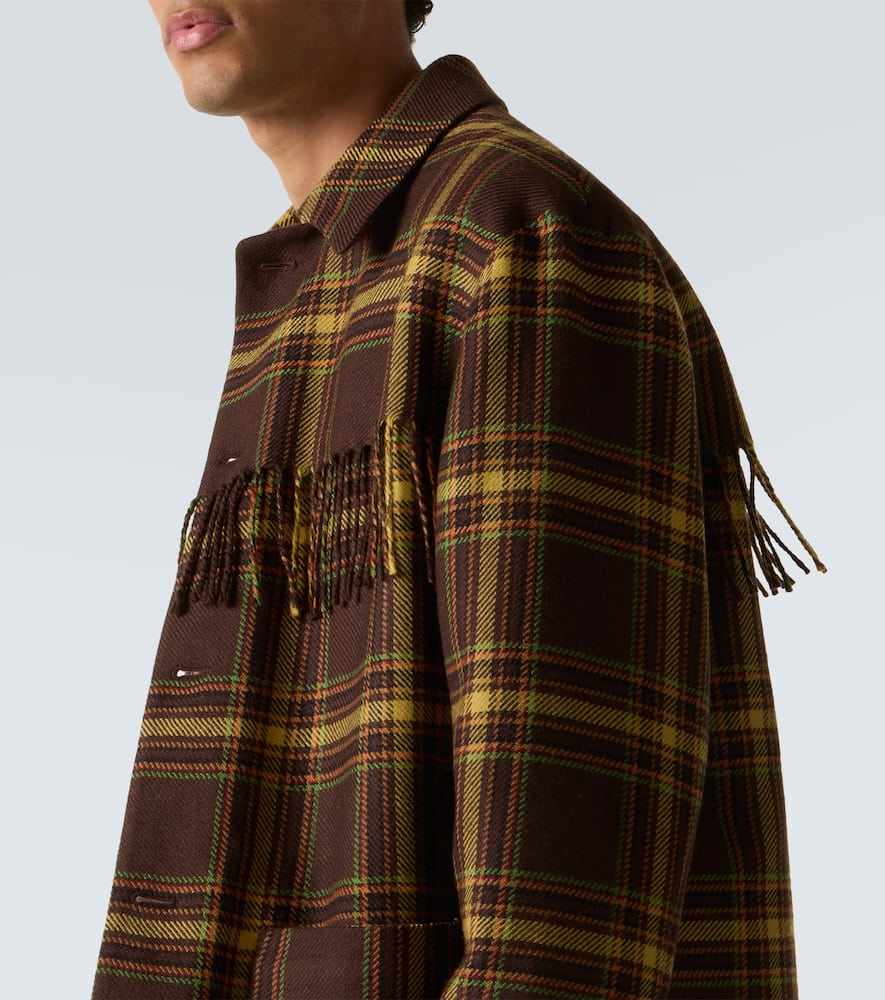 Valentino Checked Fringed Virgin Wool Jacket In Brown