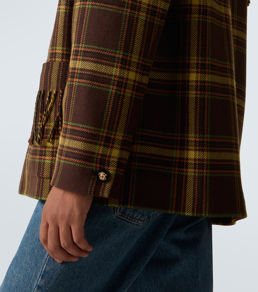 Valentino Checked Fringed Virgin Wool Jacket In Brown