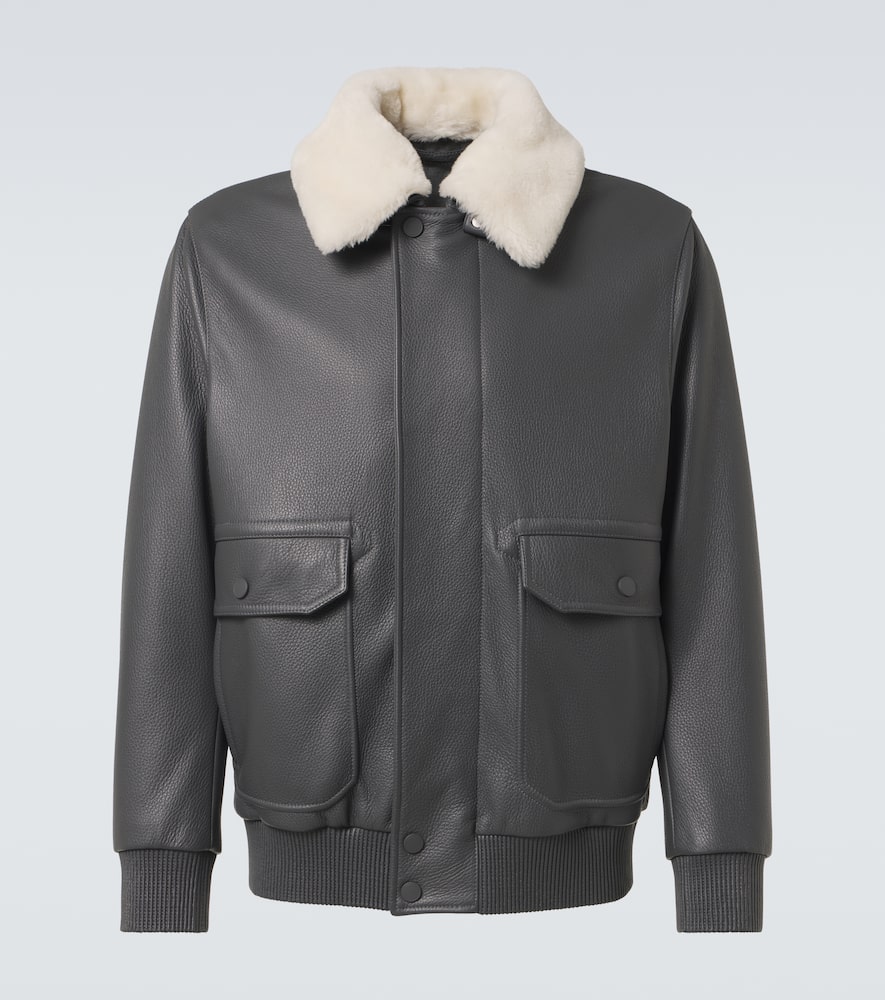 Brioni Shearling-trimmed Leather Bomber Jacket In Black
