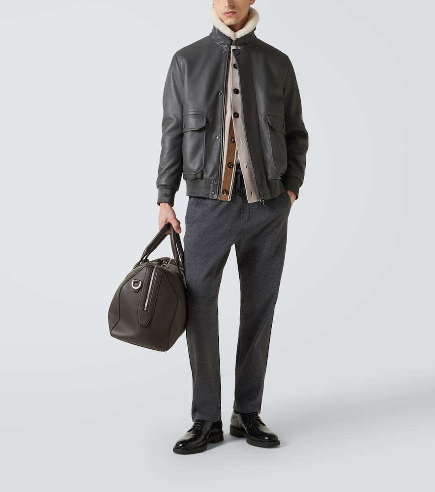 Brioni Shearling-trimmed Leather Bomber Jacket In Black