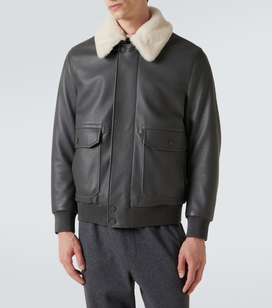 Brioni Shearling-trimmed Leather Bomber Jacket In Black