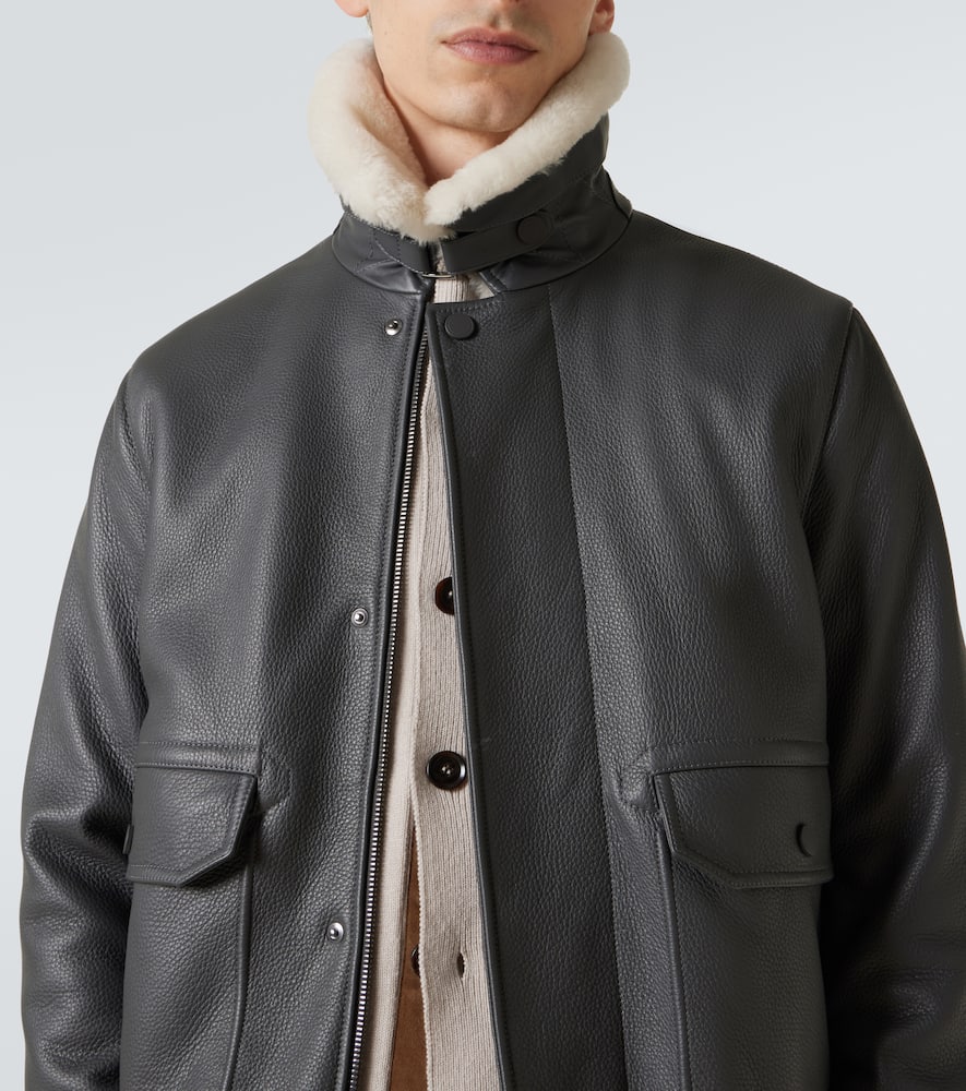 Brioni Shearling-trimmed Leather Bomber Jacket In Black