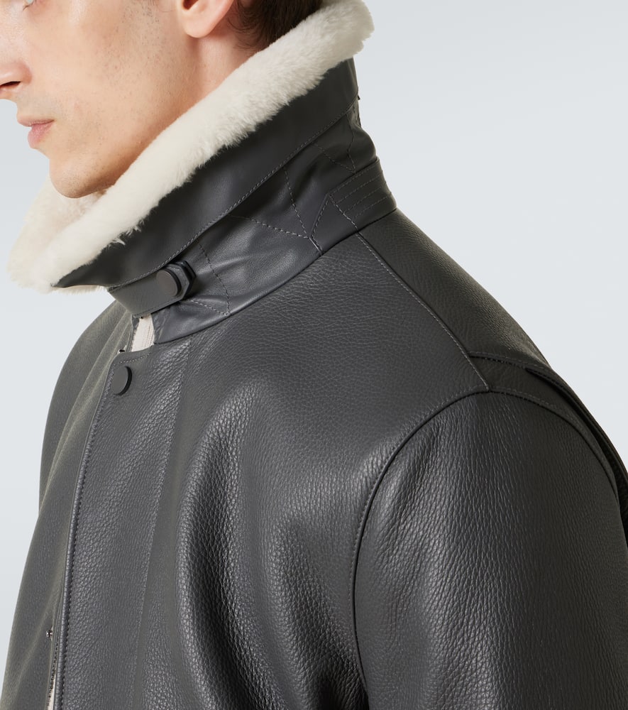 Brioni Shearling-trimmed Leather Bomber Jacket In Black