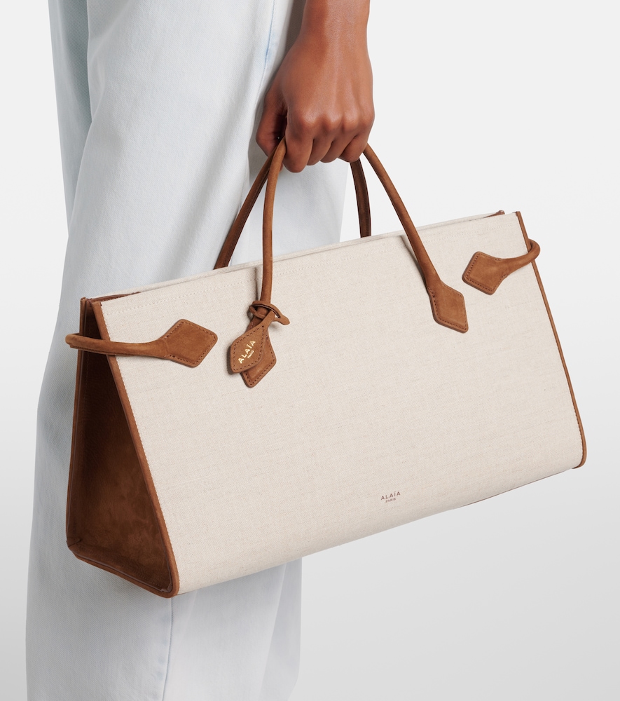 Alaïa Le Teckel leather-trimmed canvas tote bag