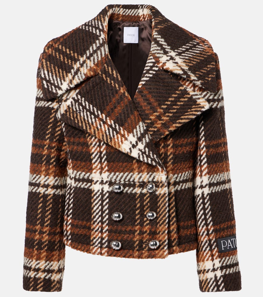 Patou Checked Double-breasted Wool-blend Jacket In Brown