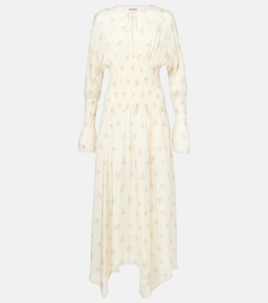 Printed smocked maxi dress