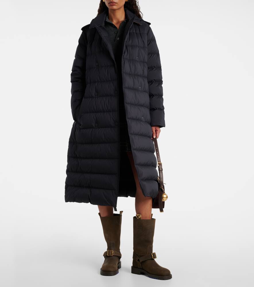 Burberry Long Quilted Down Jacket With Detachable Hood In Blue