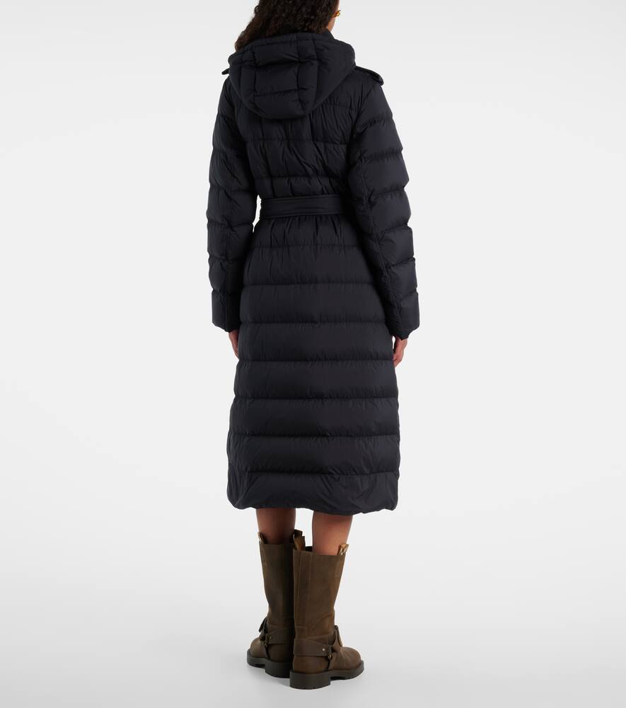 Burberry Long Quilted Down Jacket With Detachable Hood In Blue
