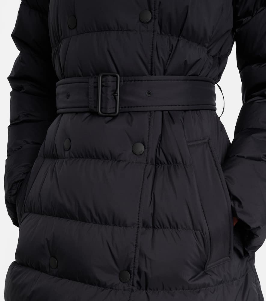 Burberry Long Quilted Down Jacket With Detachable Hood In Blue