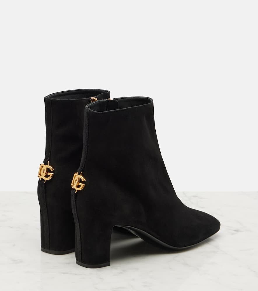 Dolce & Gabbana Black Ankle Boots With Dg Logo Plaque On The Back In Suede Woman In Black