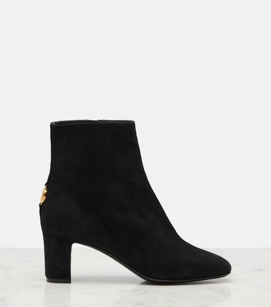 Dolce & Gabbana Black Ankle Boots With Dg Logo Plaque On The Back In Suede Woman In Black