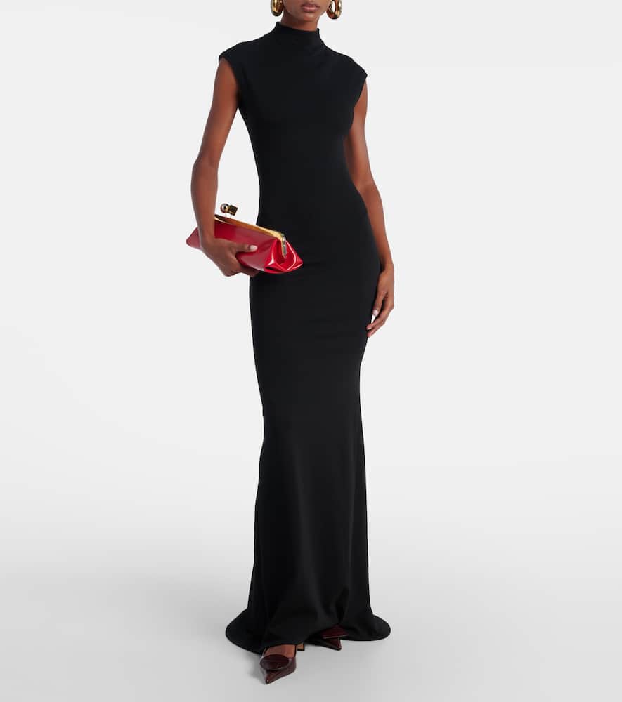 Jacquemus Maxi Dress With Cap Sleeves And Mock Neck In Black