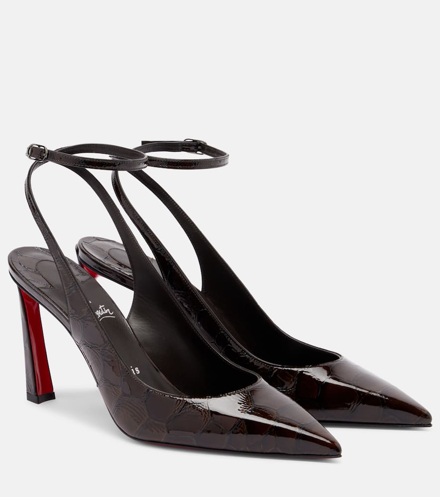 Christian Louboutin Condora 85 Croc-effect Slingback Pumps In Brown