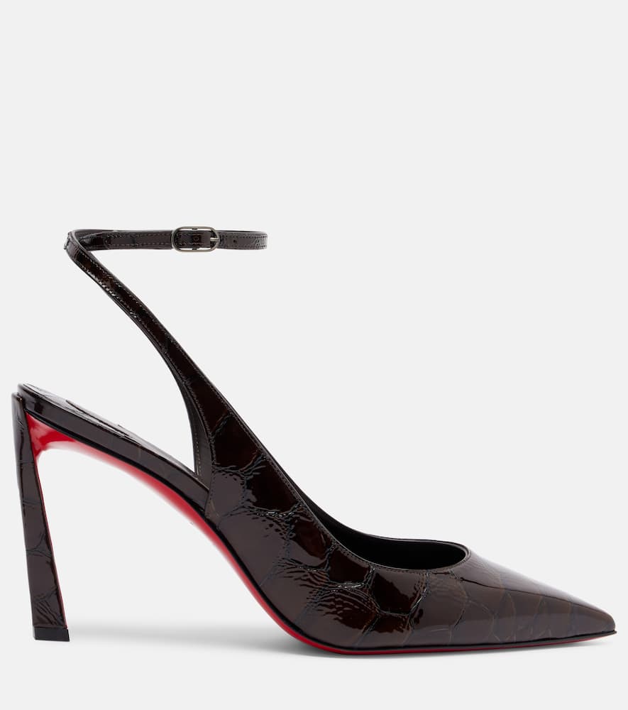 Christian Louboutin Condora 85 Croc-effect Slingback Pumps In Brown