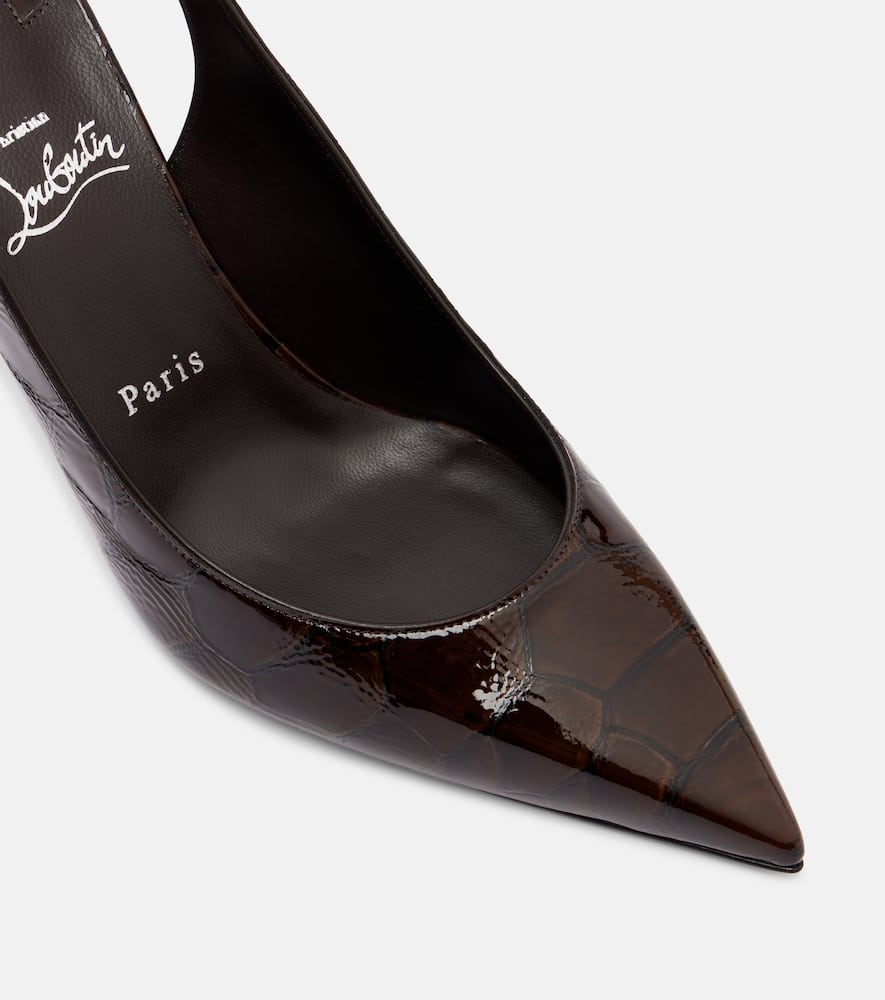 Christian Louboutin Condora 85 Croc-effect Slingback Pumps In Brown