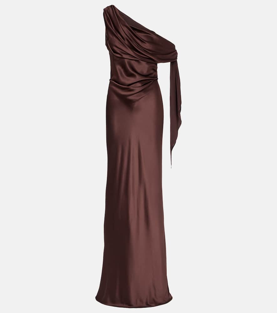 The Sei Draped Asymmetrical Silk Satin Gown In Brown