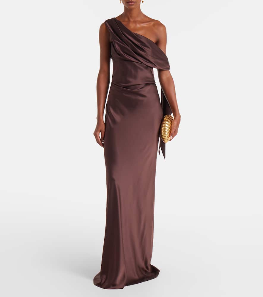 The Sei Draped Asymmetrical Silk Satin Gown In Brown