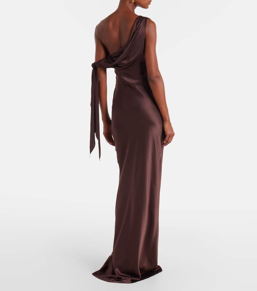 The Sei Draped Asymmetrical Silk Satin Gown In Brown