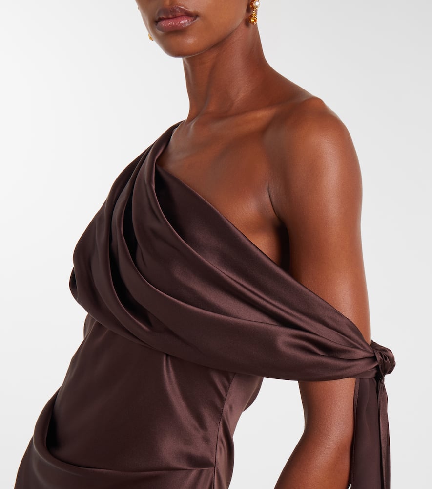 The Sei Draped Asymmetrical Silk Satin Gown In Brown