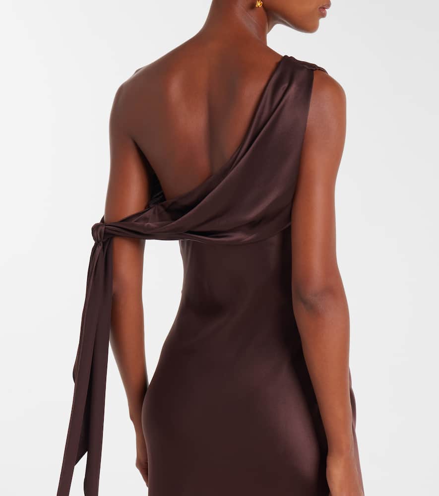 The Sei Draped Asymmetrical Silk Satin Gown In Brown