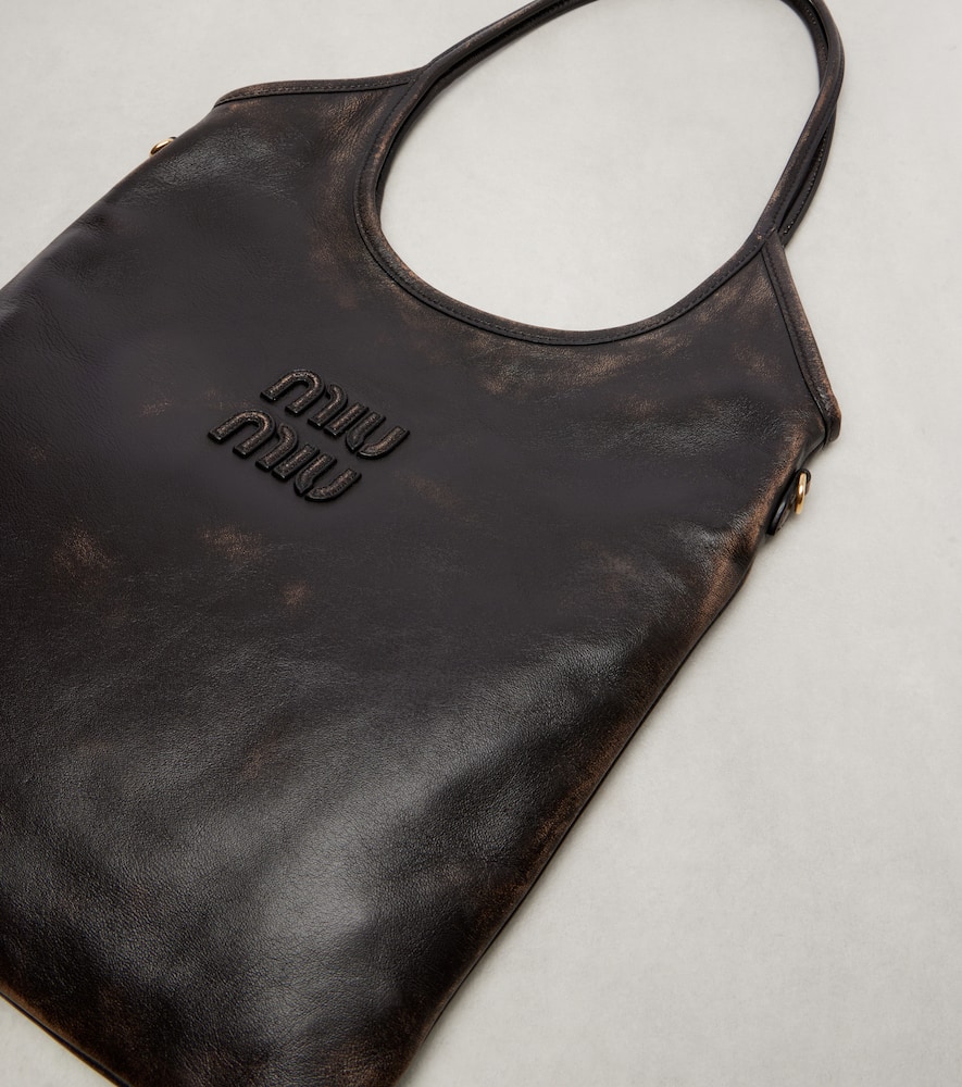Miu Miu Ivy Distressed Leather Shoulder Bag In Brown