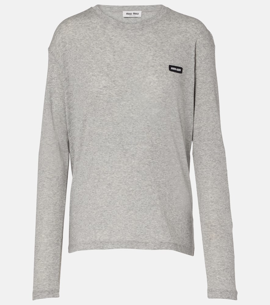 Miu Miu Longsleeve Aus Baumwoll-jersey In Blue