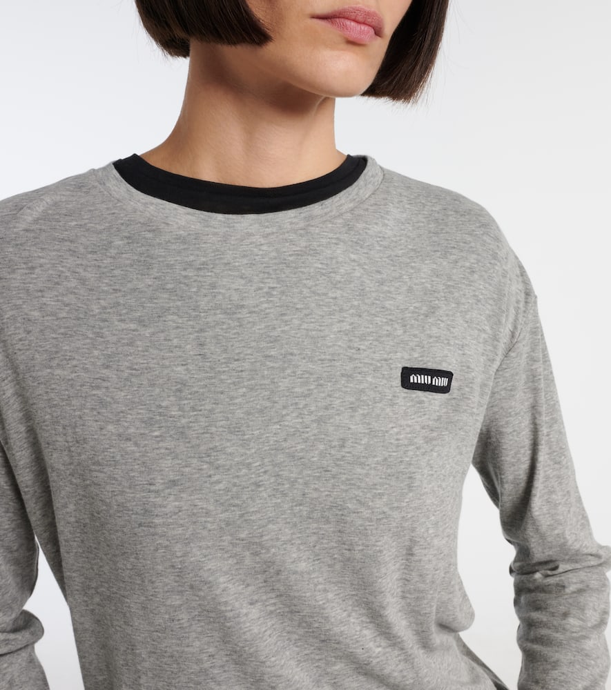 Miu Miu Longsleeve Aus Baumwoll-jersey In Blue