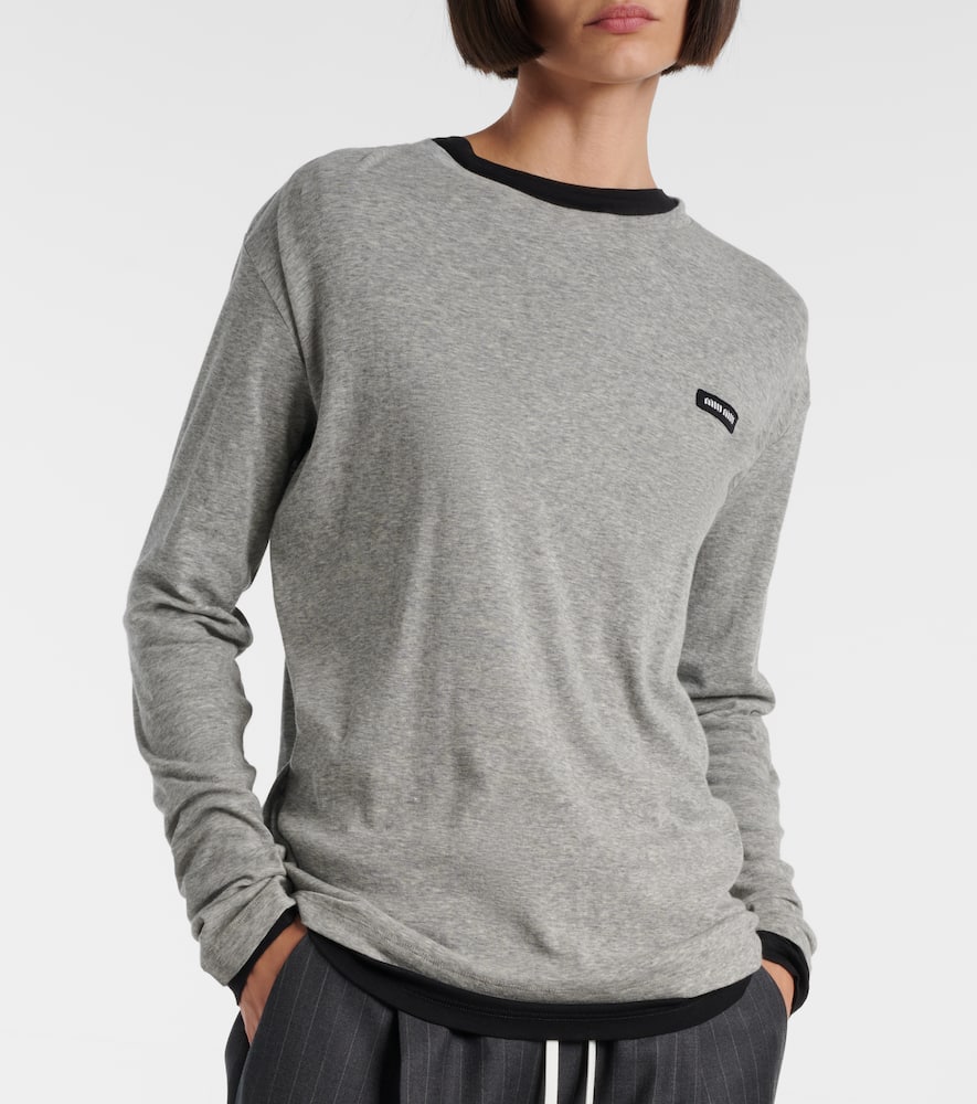 Miu Miu Longsleeve Aus Baumwoll-jersey In Blue