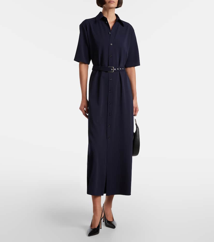 Ralph Lauren Belted Wool Midi Dress In Blue