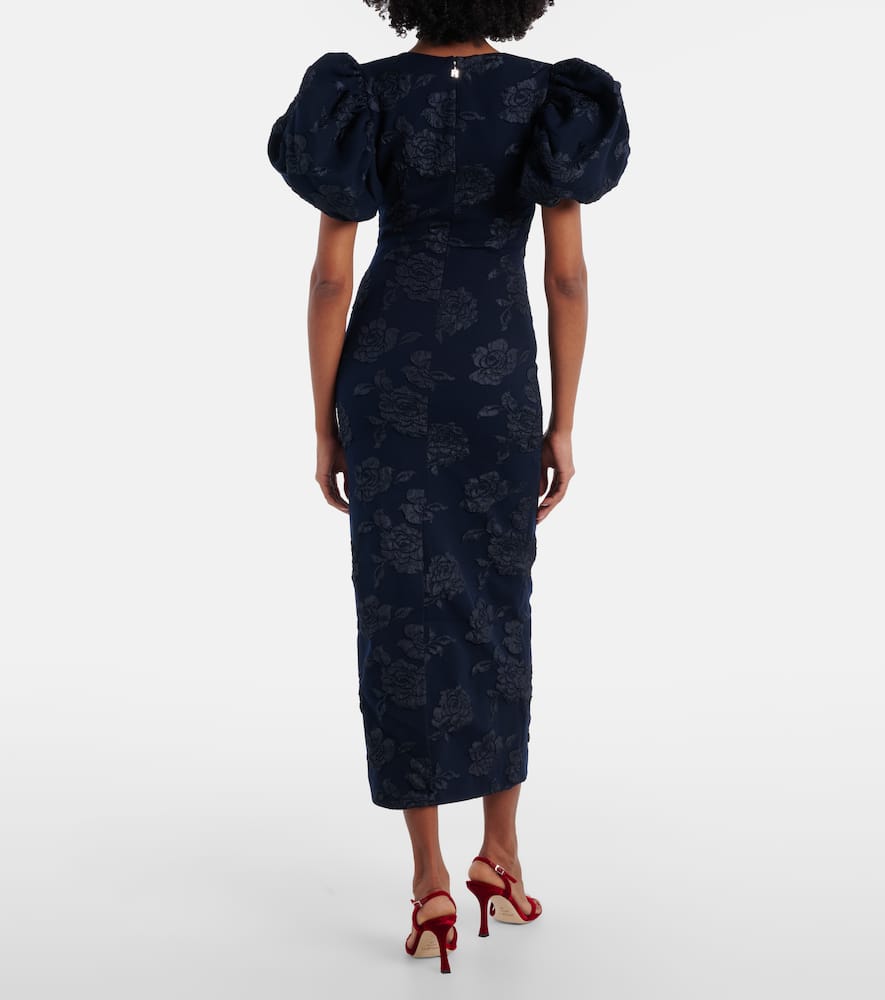Rotate Birger Christensen Ruby Jacquard Midi Dress In Blue