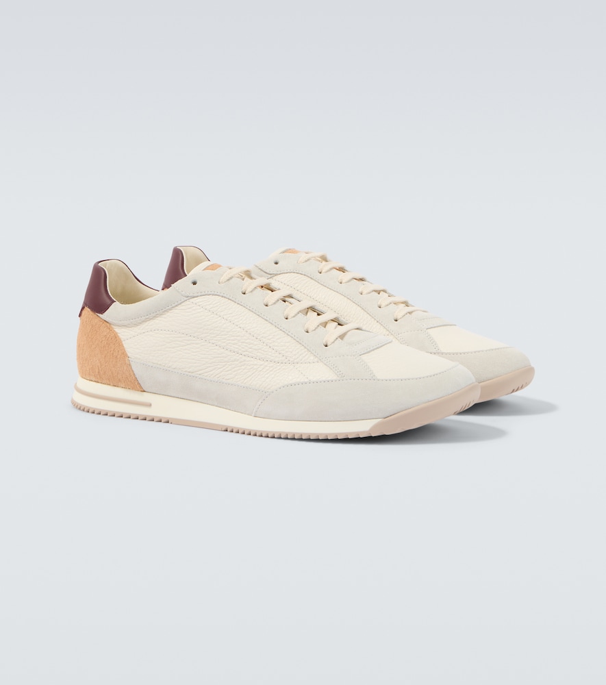 Suede-Trimmed Leather Sneakers