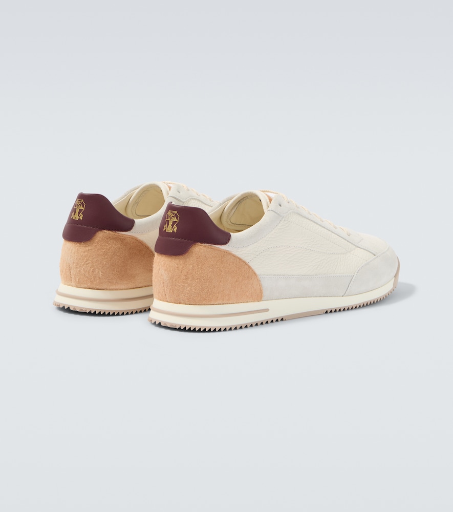 Suede-Trimmed Leather Sneakers