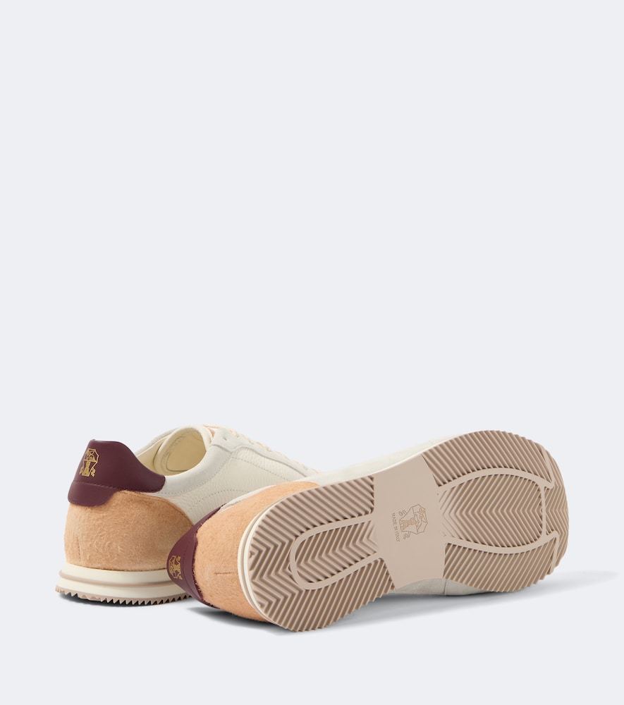 Suede-Trimmed Leather Sneakers
