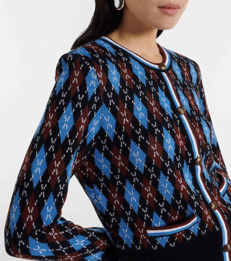  Veronica Beard Veronica Beard Sylvane Argyle Wool And Cotton Cardigan 