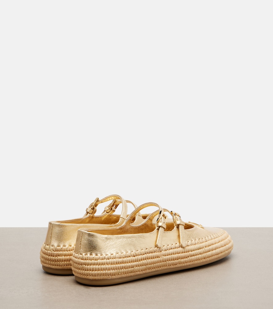  Prada Prada Espadrilles Aus Metallic-leder Und Raffiabast 