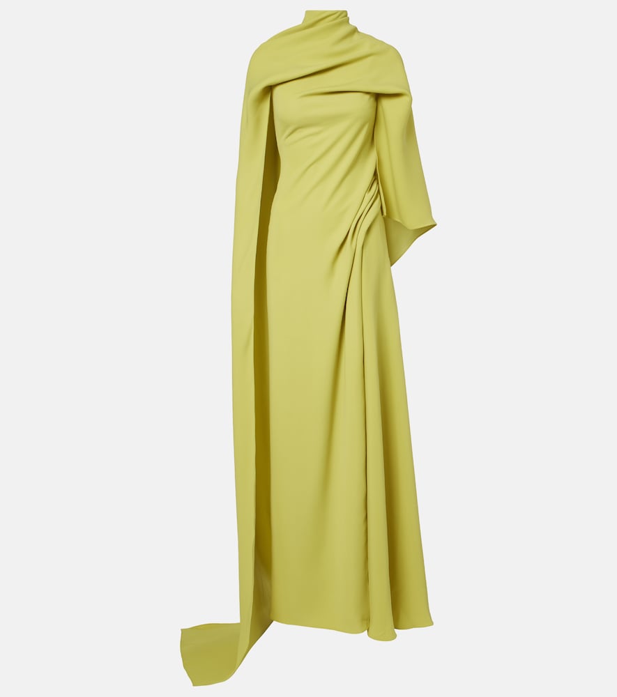 Marmar Halim Caped Draped Gown In Green