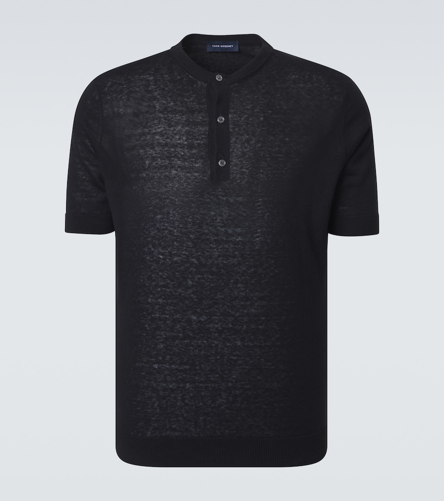 Thom Sweeney Silk and linen Henley shirt