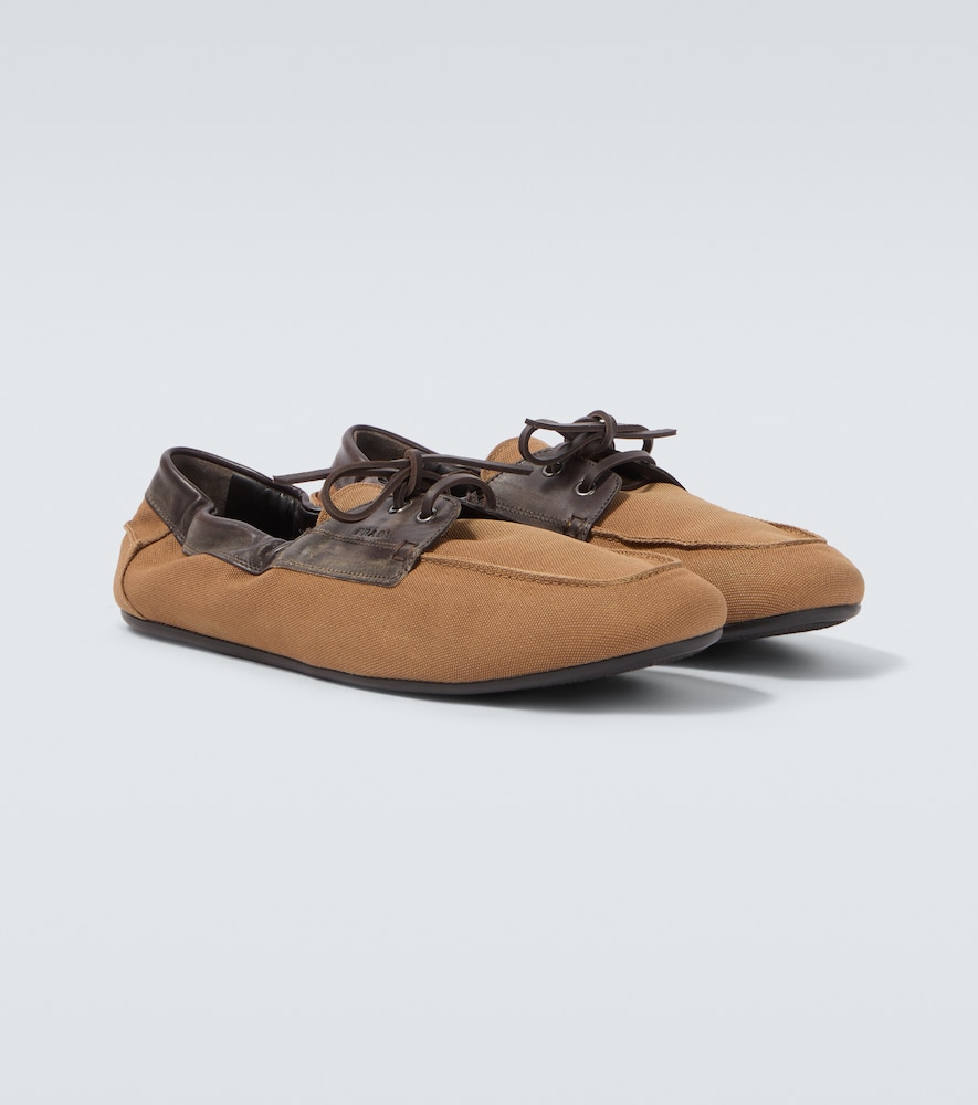  Prada Prada Shuffle Leather-trimmed Canvas Boat Shoes 