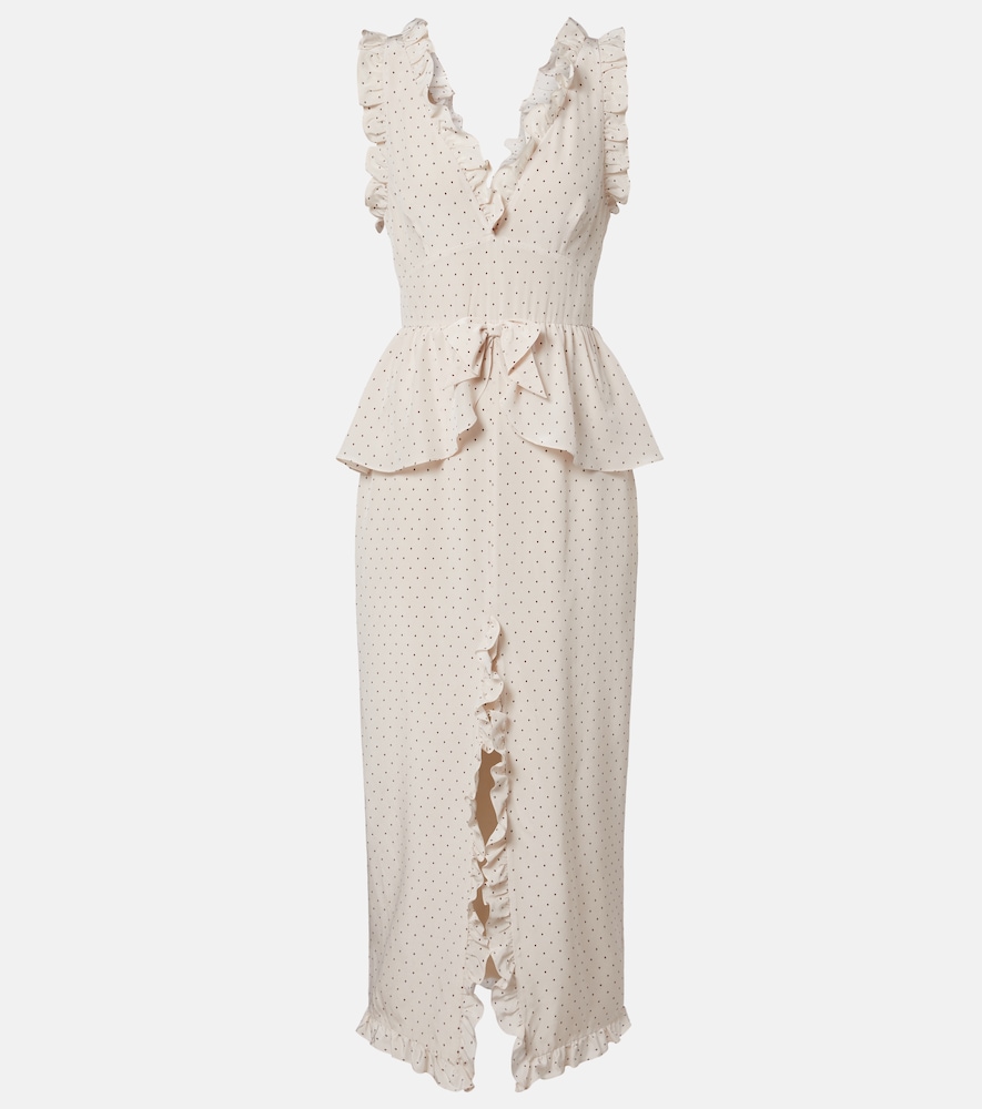 Alessandra Rich Polka-dot peplum silk midi dress