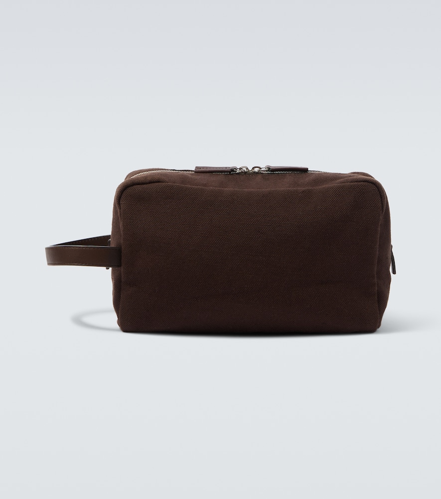 The Row Astra Leather-trimmed Canvas Pouch In Brown