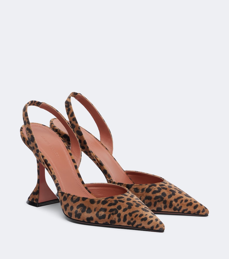 Amina Muaddi Holli Leopard-Print Suede Slingback Pumps