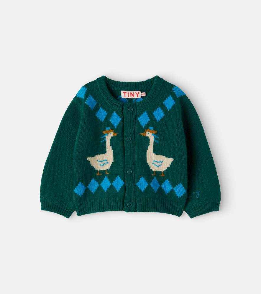 Tinycottons Baby Intarsia Wool Cardigan In Green