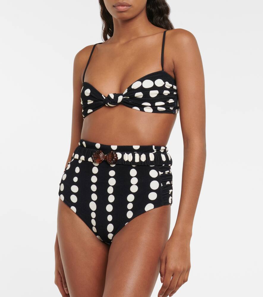 Shop Johanna Ortiz Polka-dot Bikini Bottoms In Kuba Black/ecru