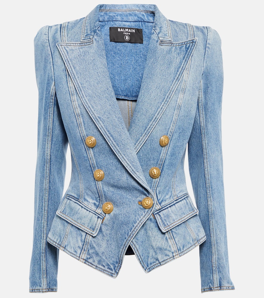 Balmain Tailored Jacket With Peak Lapels And Frayed Edges In Bleu Jean