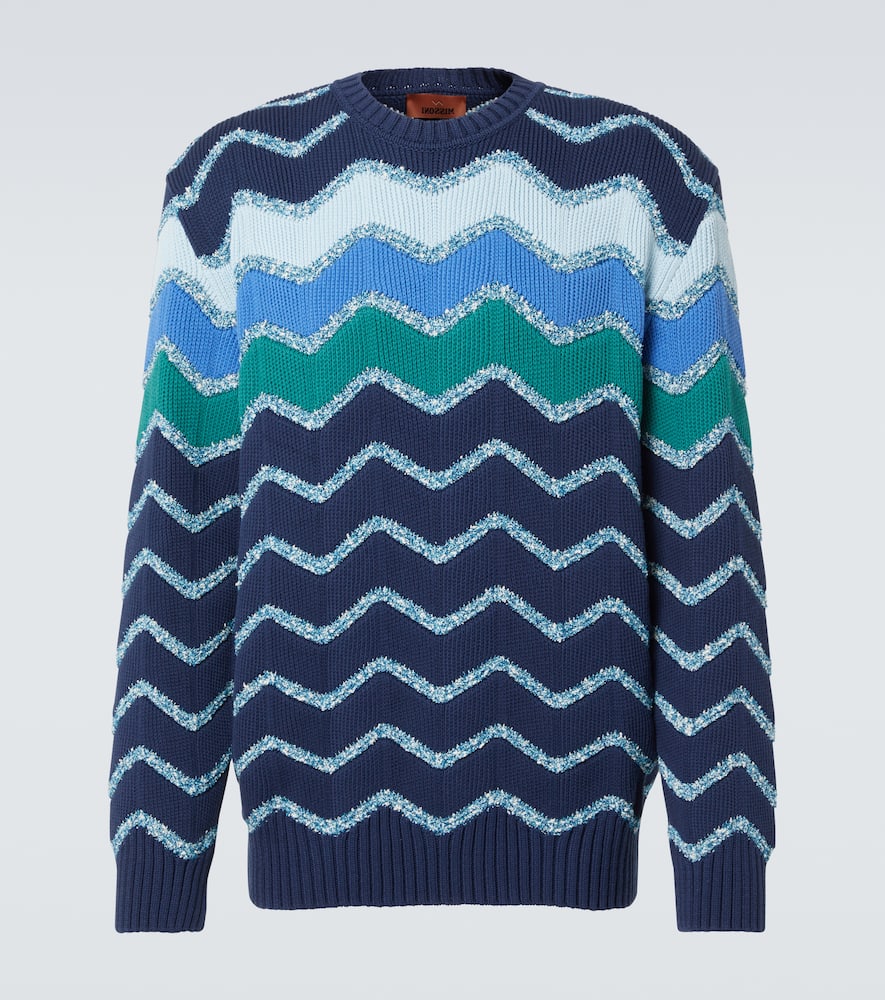 Missoni Pullover Mit Rundhalsausschnitt Und Makro-zickzack- Und Melange-details In Blue