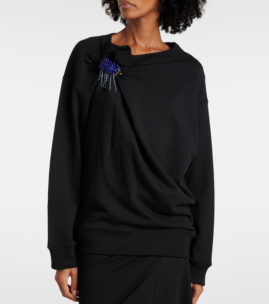 Shop Dries Van Noten Embellished Gathered Cotton Sweater In Black