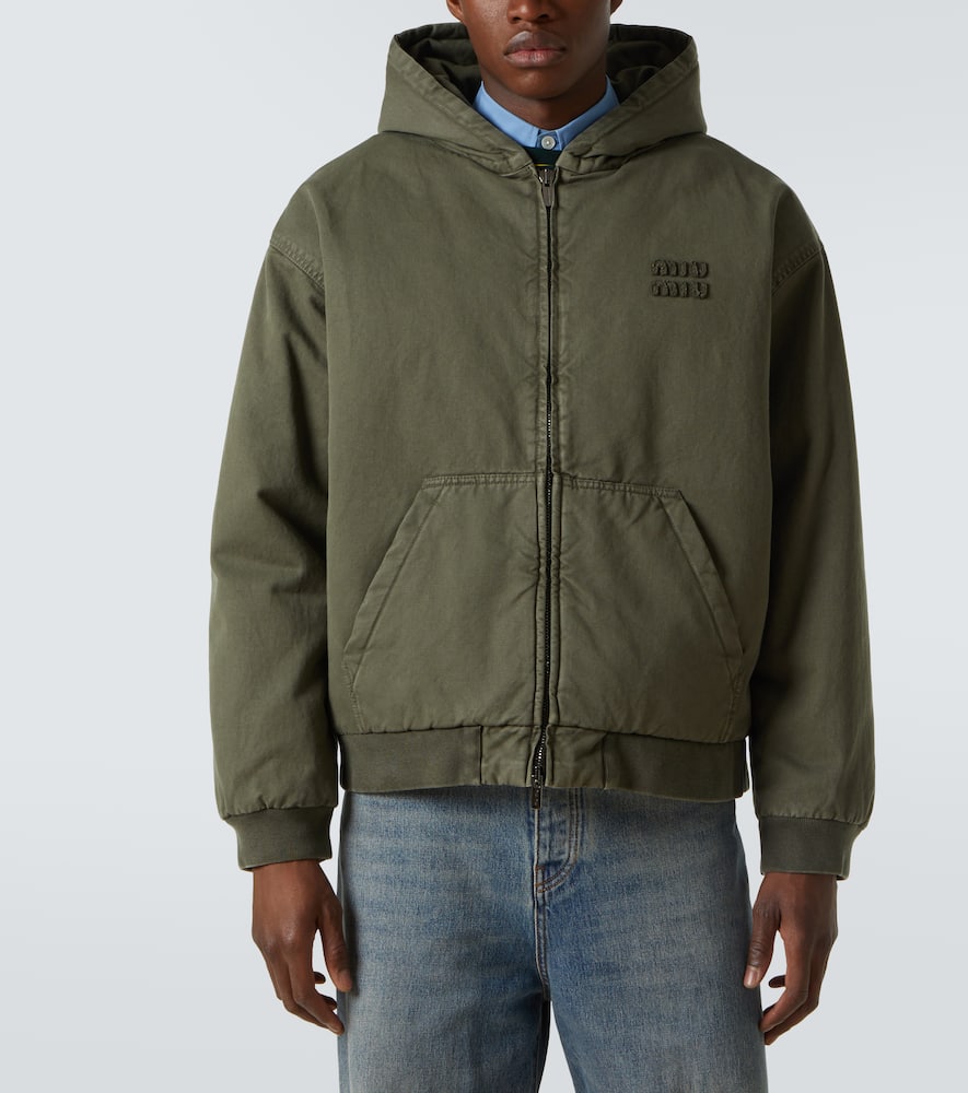Miu Miu Kapuzenjacke Aus Baumwoll-gabardine In Grün